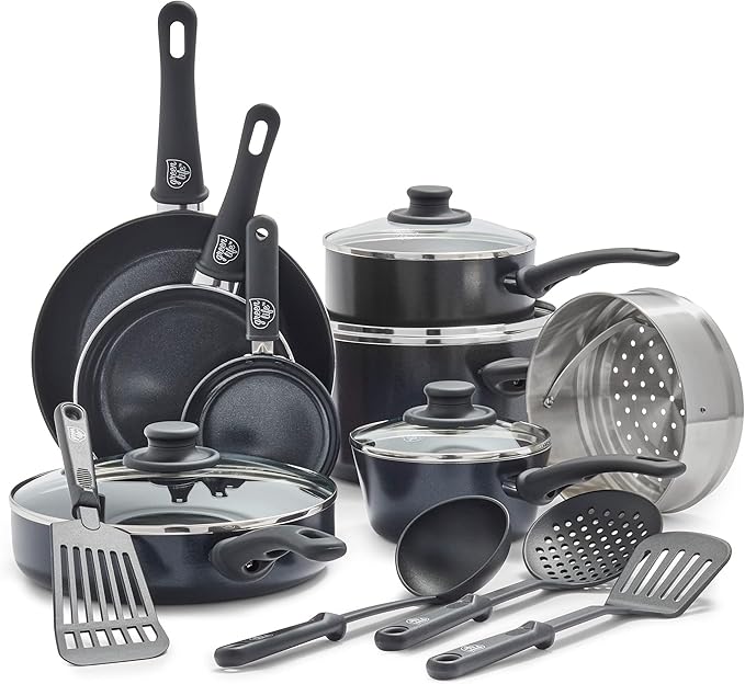 GreenLife 16 Piece Nonstick Cookware Set, Soft Grip Non-Toxic PFAS-Free Ceramic by GreenLife