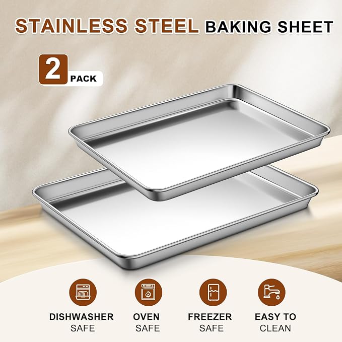 Baking Sheet Set of 2, Commercial Grade Stainless Steel Cookie Sheets - Image 5