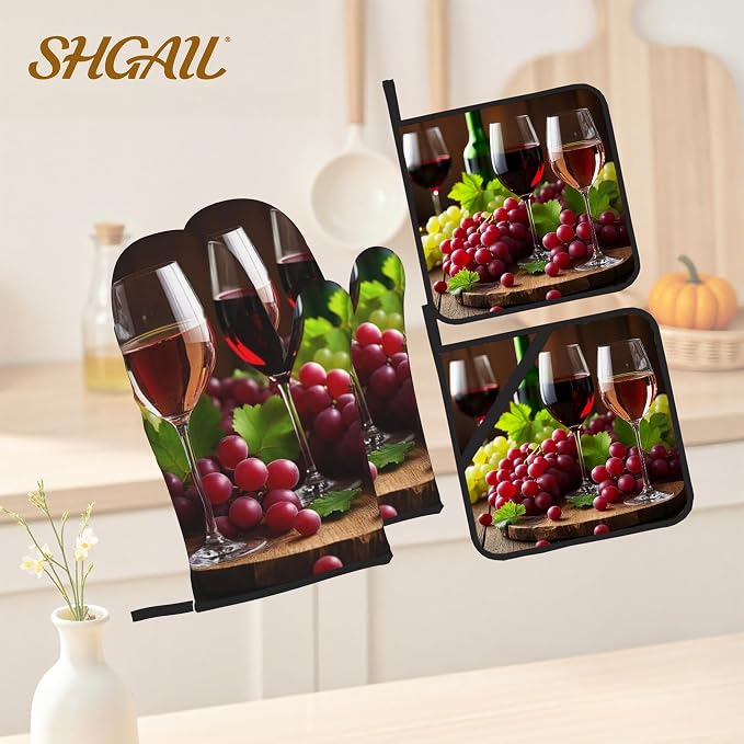 Grape Wine Oven Mitts with Matching Potholders - Image 2