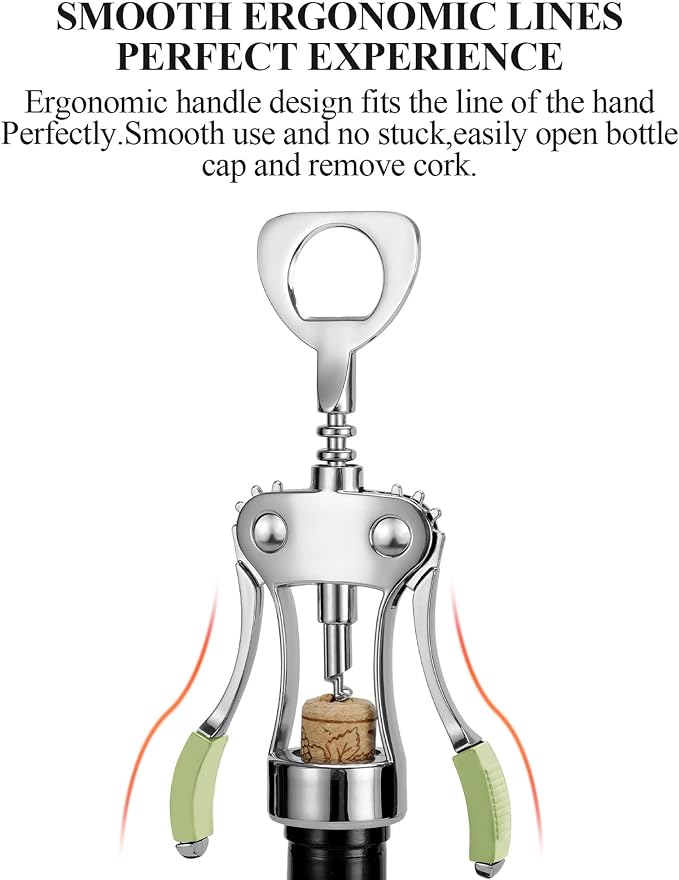 KORCCI Wine Opener, Heavy-Duty Zinc Alloy Wing Corkscrew, Premium Beer Bottle - Image 6