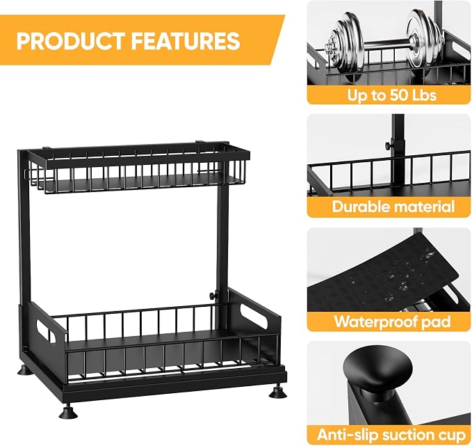 Saydear Under Sink Organizer Storage 2-Tier Premium Metal Pull-Out Kitchen - Image 7
