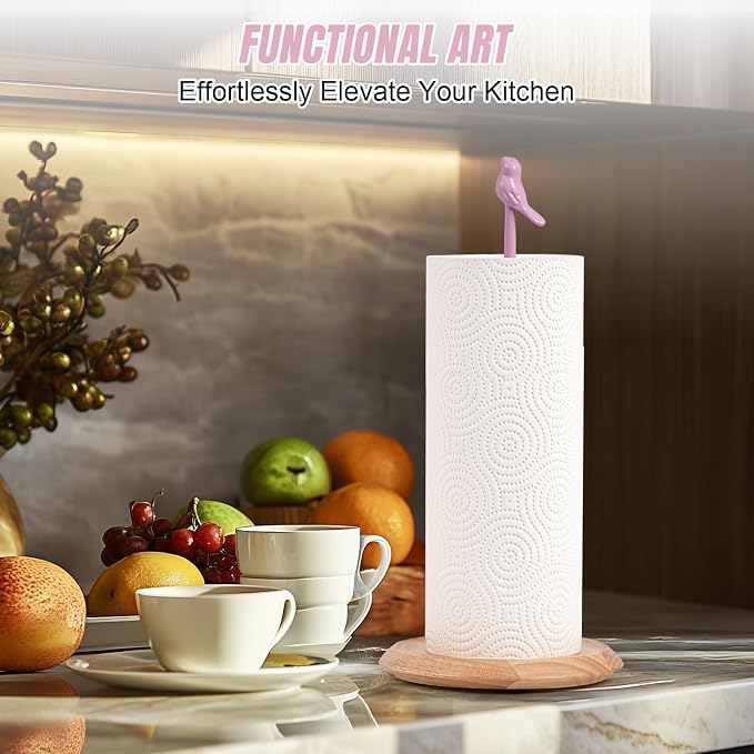 Wooden Paper Towel Holder countertop, Stylish Bird Shaped, Solid Wood Base&Iron - Image 4
