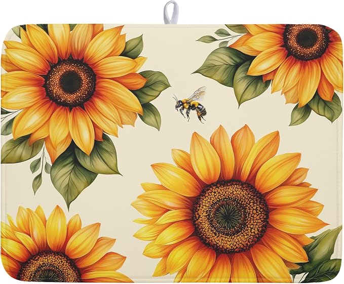 Spring Summer Dish Drying Mat 18x24 Inch Absorbent Reversible Sunflower Drying by Kawani
