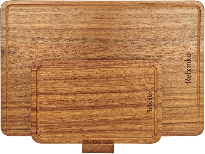 Solid Teak Wood Cutting Board Set One Piece Non Glued Extra Large Thick Crack by RelxinkeSolidWood