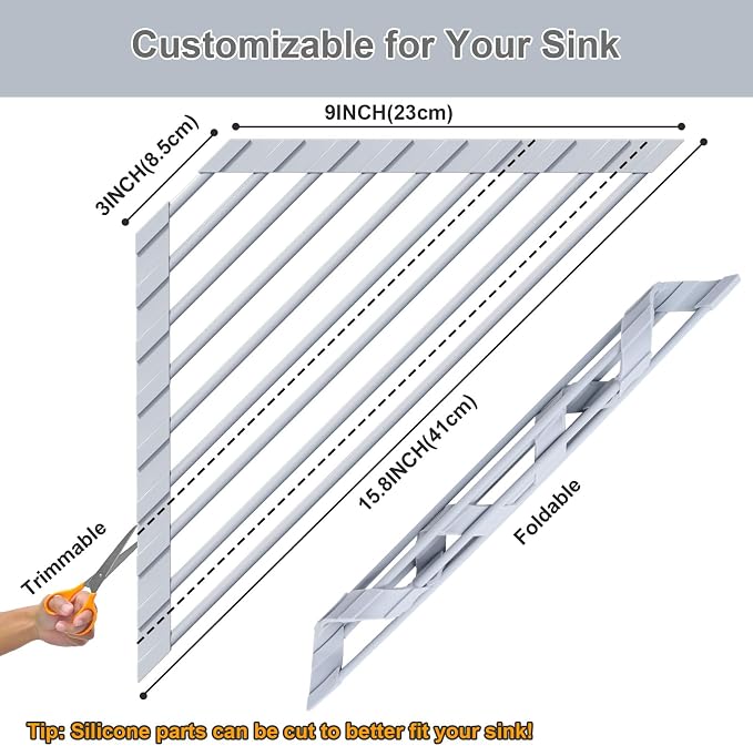 HANZENMA Triangular Sink Rack, Foldable Sink Drying mat, Heat-Resistant - Image 2