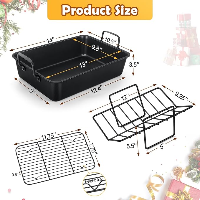 TeamFar Roasting Pan, 14” Nonstick Deep Lasagna Brownie Turkey Pan - Image 2