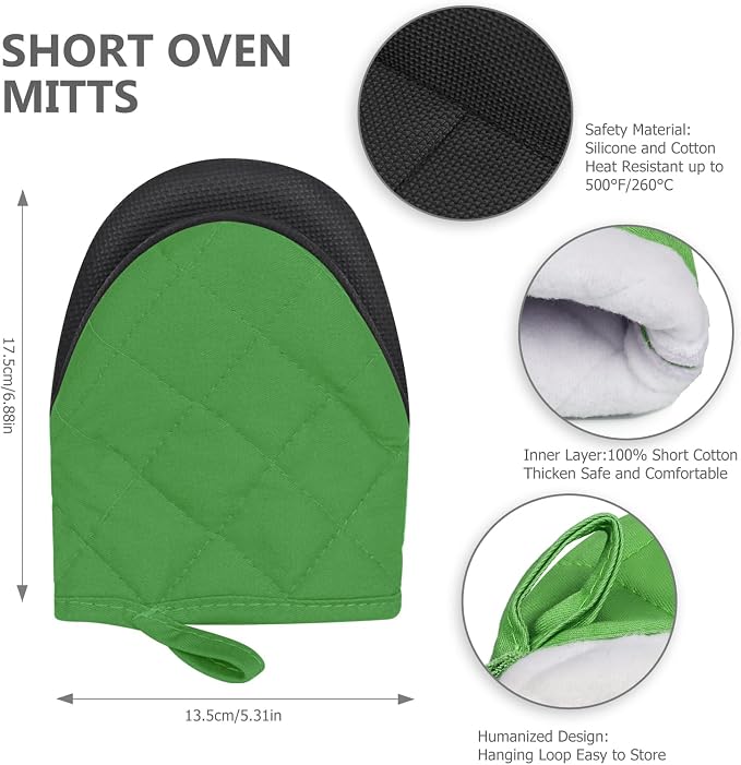 Short Oven Mitts, Heat Resistant 500°F, Silicone Grip Kitchen Gloves, Non-Slip - Image 2
