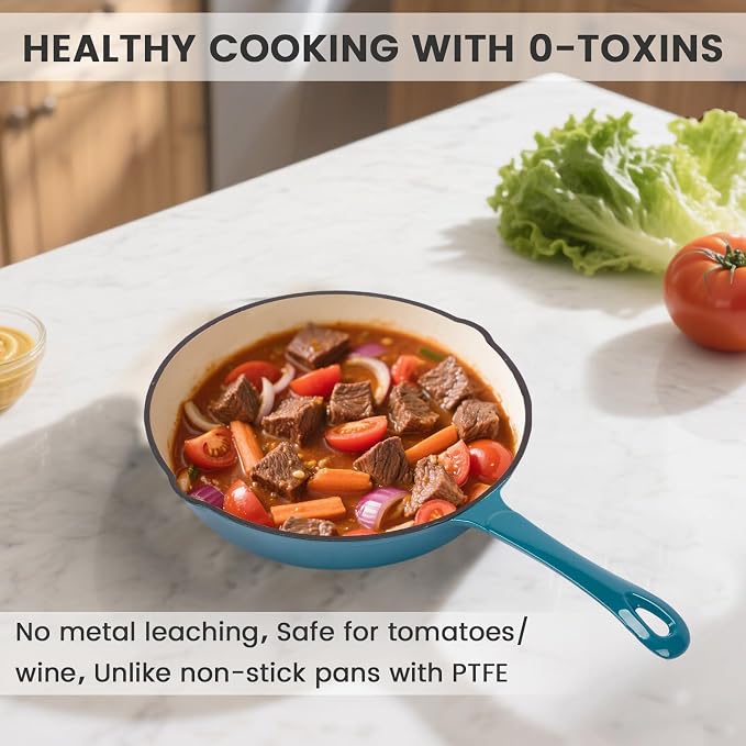 Hisencn Enameled Cast Iron Frying Pan Set, 3 Piece Set of Skillets, PFAS & PTFE - Image 6