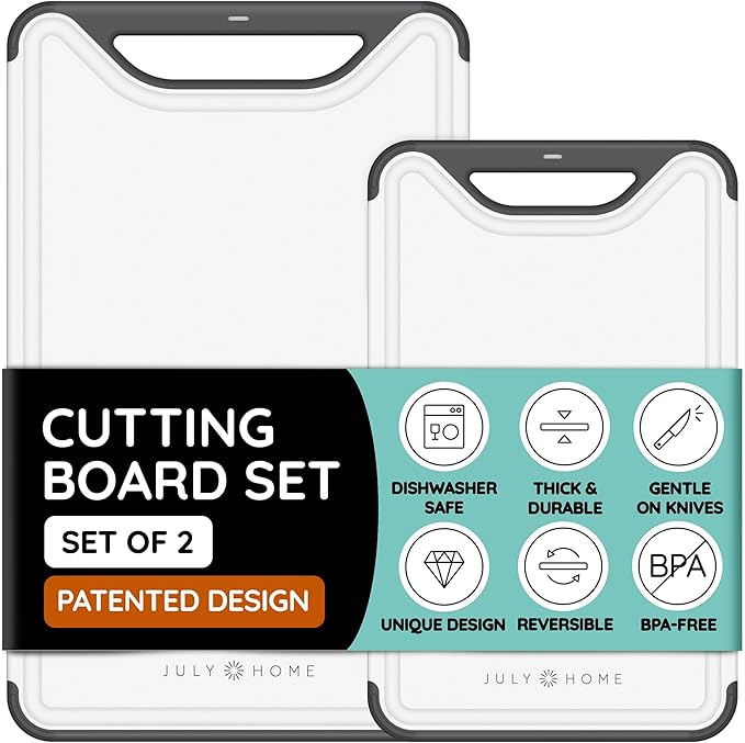 Cutting Boards for Kitchen, Plastic Cutting Board Set of 2, Dishwasher Safe by JulyHome