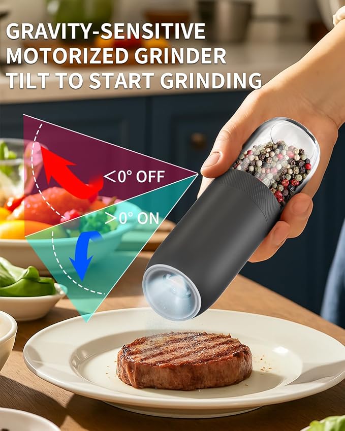 CIRCLE JOY Gravity Electric Salt and Pepper Grinder Set, Battery Powered - Image 2