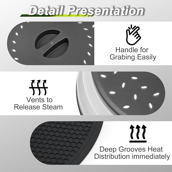 12" Microwave food Cover & Mat, Large Vented Collapsible Splatter Guard dish - Image 6