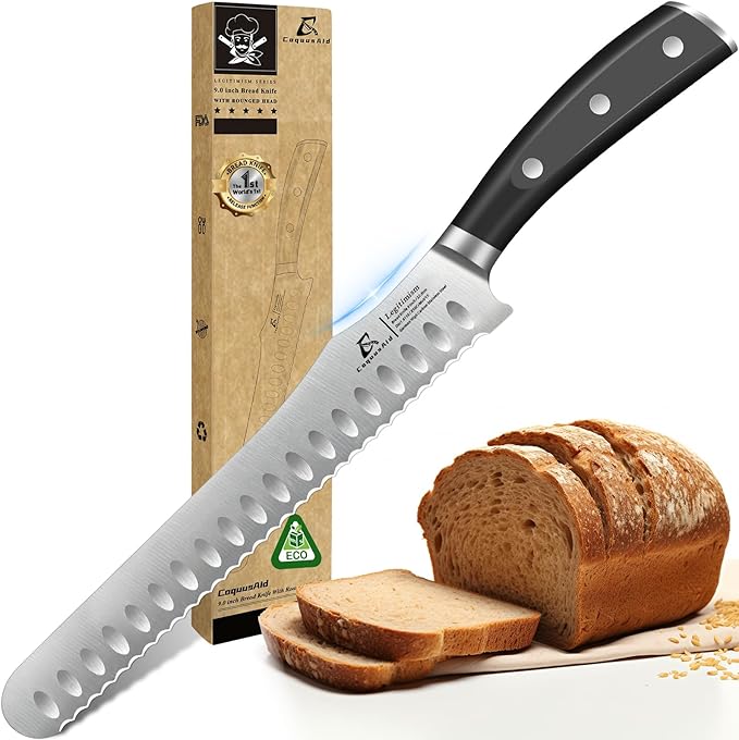 CoquusAid Bread Knife for Homemade Bread, 9 Inch Multifunction Serrated Knife by CoquusAid