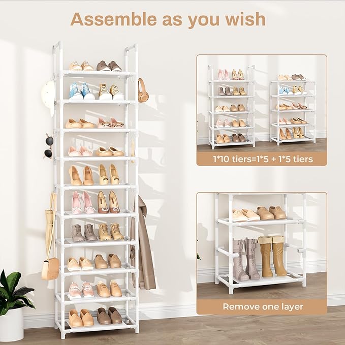 VTRIN 10 Tiers Tall Shoe Rack Holds 20-25 Pairs of Shoes Sturdy Vertical Shoe - Image 5