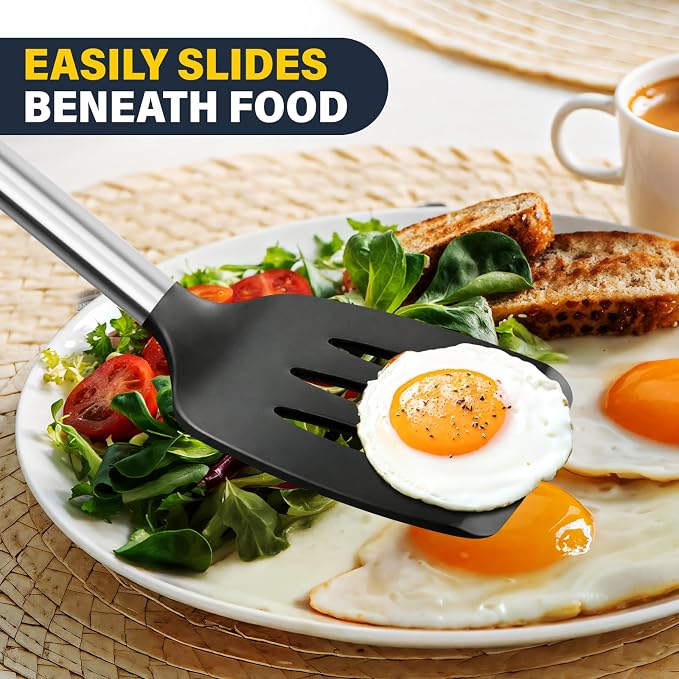2 Pack Silicone Spatula Set, Solid & Slotted Turner - Image 5
