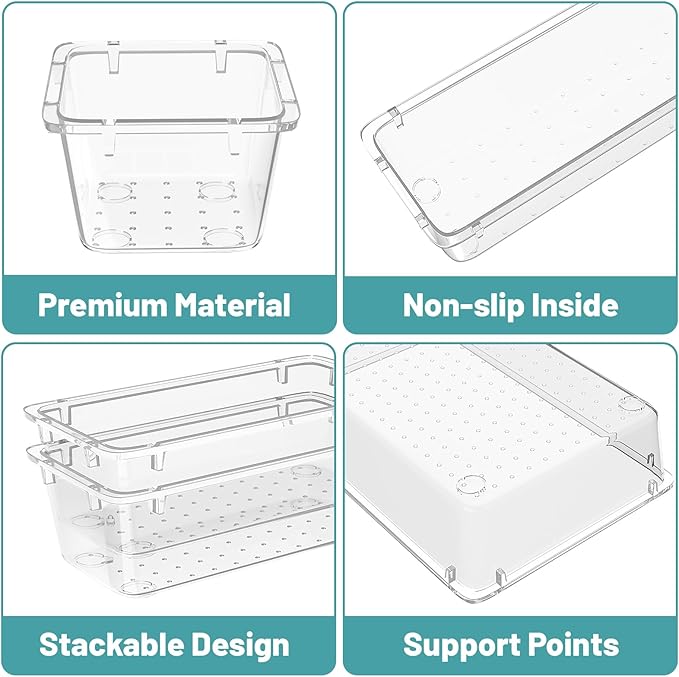 WOWBOX 24 PCS Clear Plastic Drawer Organizer Set, 4 Sizes Desk Drawer - Image 2