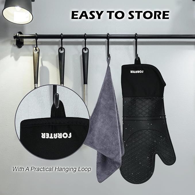 Silicone Oven Mitts 15'' Heat Resistant Flexible Oven Glove Set Hot Mitts - Image 4