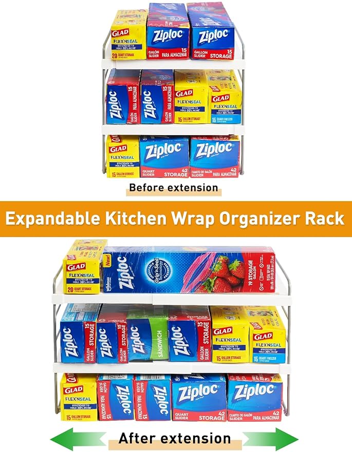 JUPELI Foil and Plastic Wrap Organizer, Expandable Kitchen Pantry Storage - Image 2