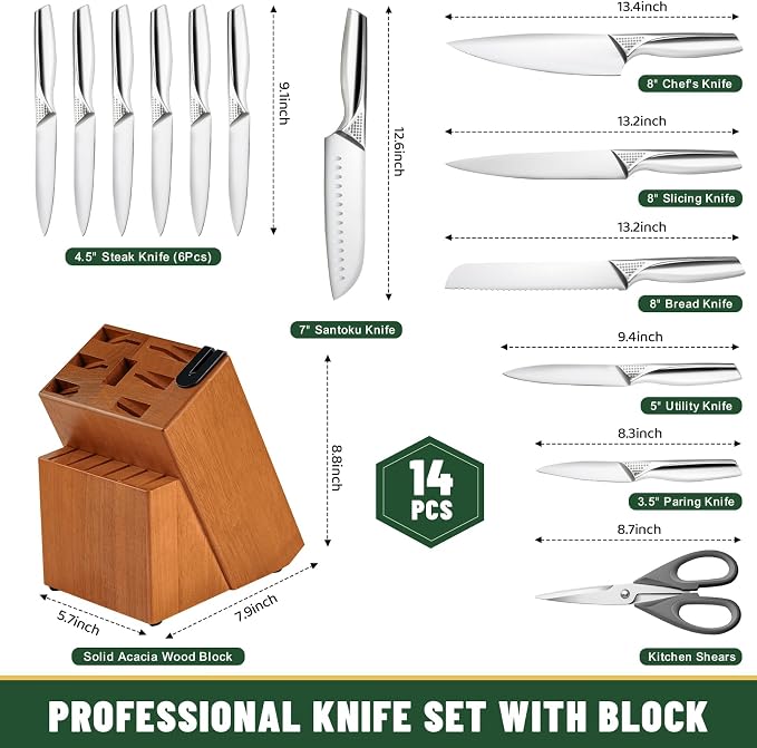 Knife Set, EWFEN 14-Piece Kitchen Knife Set - Image 2