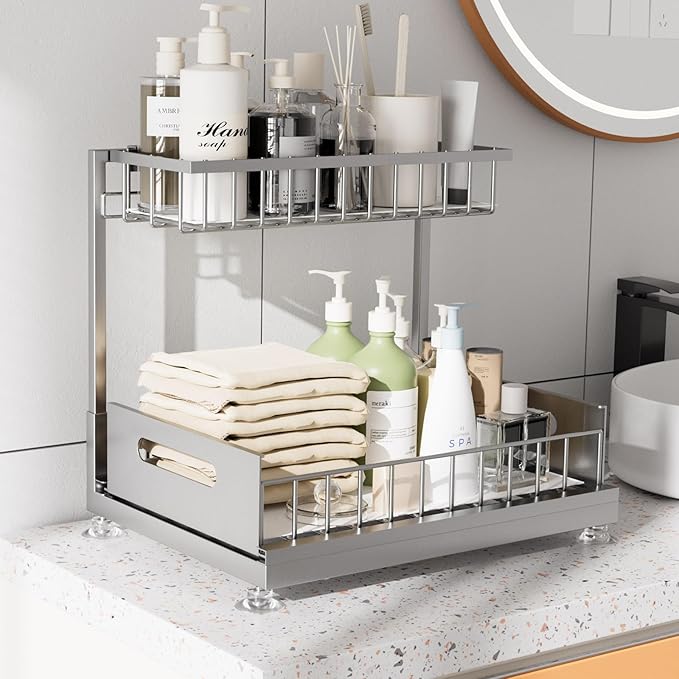 Saydear Under Sink Organizer Storage 2-Tier Premium Metal Pull-Out Kitchen - Image 3