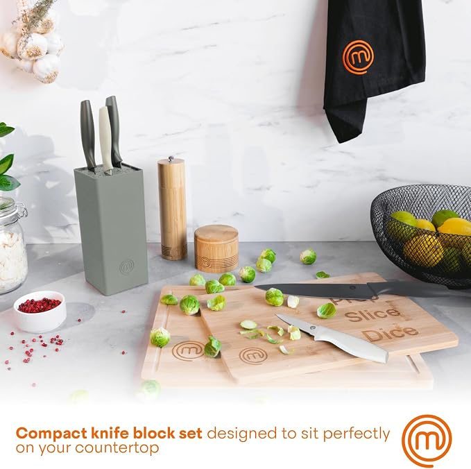 MasterChef Knife Block Set of 6 Kitchen Knives, Extra Sharp Stainless Steel - Image 3