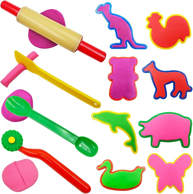 FRIMOONY Dough Tools Set for Kids, Various Plastic Molds, 45 Pieces - Image 3