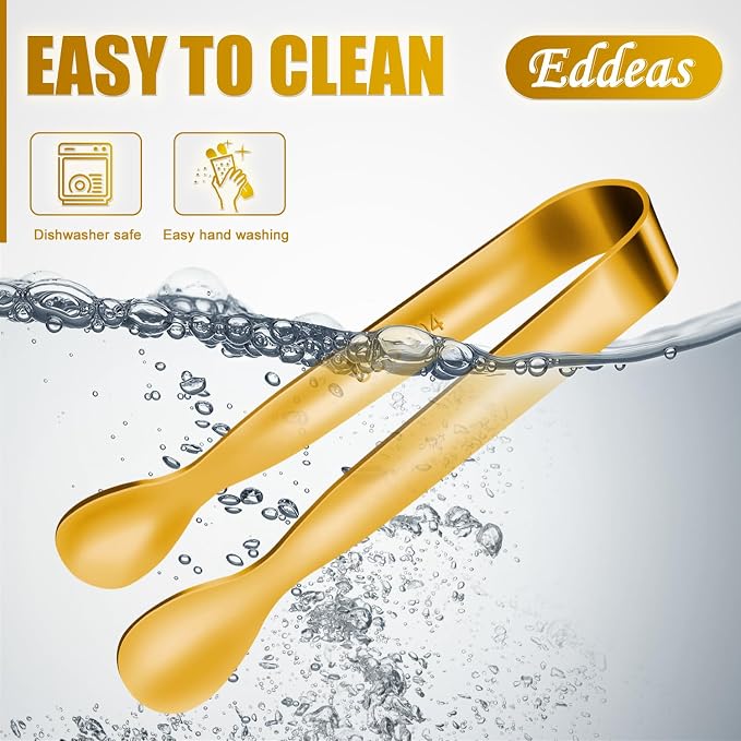 EDDEAS 12 PCS Small Serving Tongs, 4.3" Mini Gold Tongs, Coffee Bar, Tea Party - Image 8