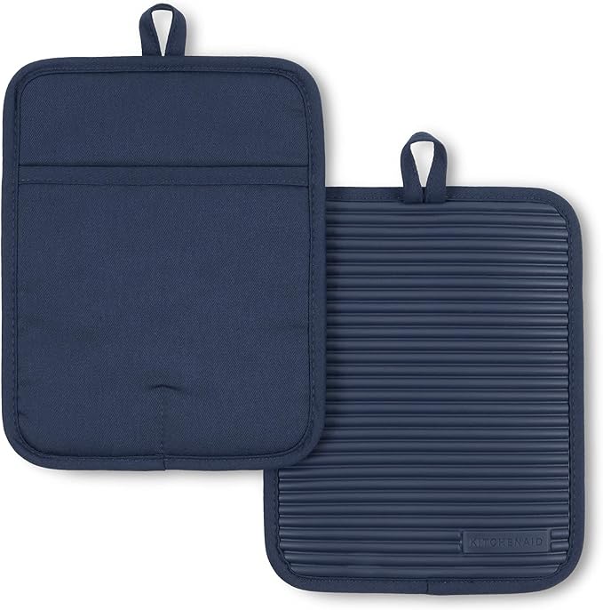 KitchenAid Ribbed Soft Silicone Pot Holder 2-Pack Set, Ink Blue by KitchenAid