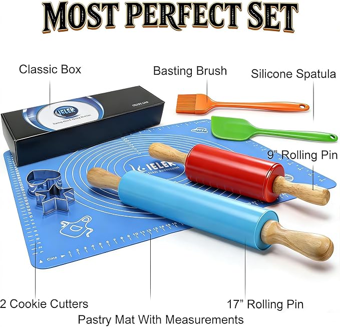 Non-Stick Rolling Pin Silicone Basting Pastry Mat Spatula Brushes Set:Combo Kit - Image 4