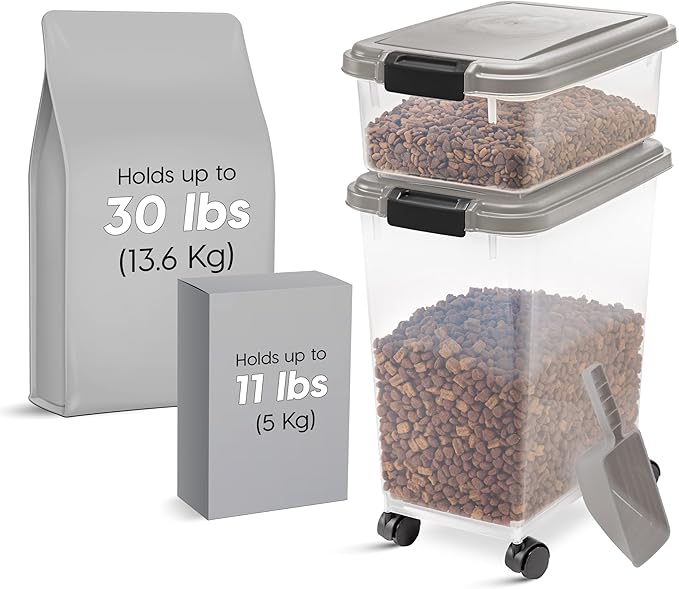IRIS USA 30 lbs & 11 lbs Combo Airtight Dog Food Storage Container, Stackable - Image 2
