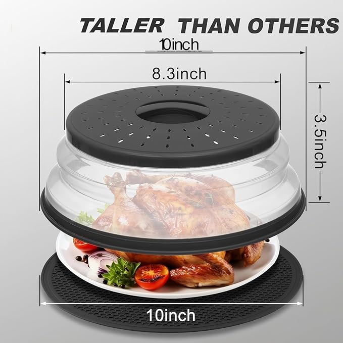 4 in 1, WENWELL 2 Microwave Splatter Cover & 2 Mat, Cooking Splash Guard - Image 2