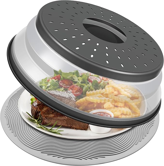 LekDrok 10 Inch Microwave Food Cover & Collapsible Silicone Mat by LekDrok