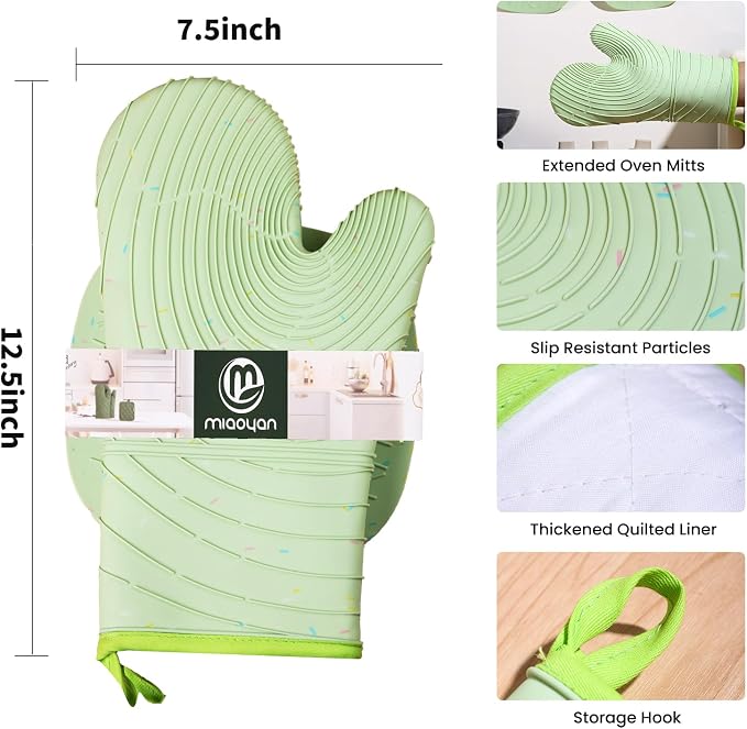 4 Pieces Oven Mitts and Pot Holders of Macaron Color Thickened Non-Slip - Image 2
