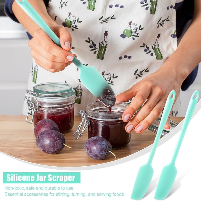 Patelai 2 Pieces Silicone Jar Spatula Long Handle Non-stick Rubber Scraper Heat - Image 3