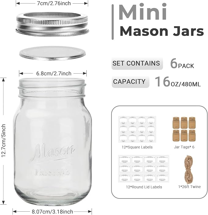 Eathtek 16 oz Glass Mason Jars - Image 2