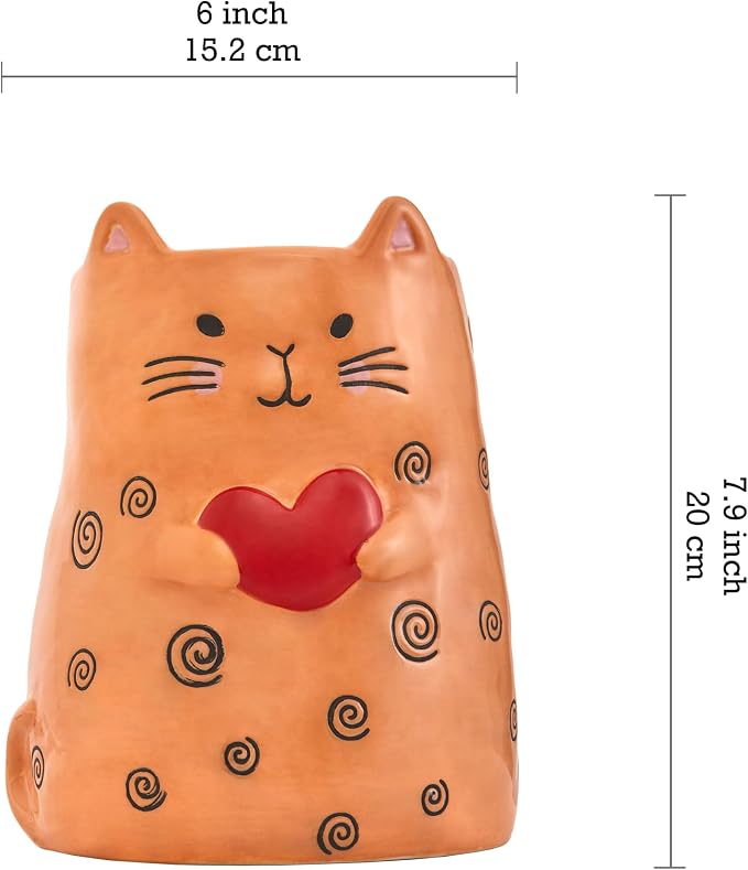 Bico Cartoon Cat Handpainted Stoneware Orange 7.8 inch Utensil Holder, - Image 2