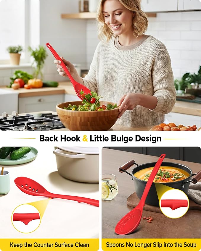 Pack of 2 Silicone Cooking Spoons, Non Stick Solid Kitchen Spoon - Image 4