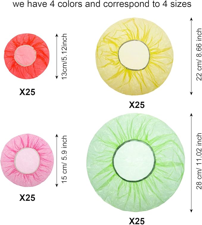 Boao 100 Pcs Reusable Bowl Covers 4 Size Plastic Color Elastic Wrap - Image 4