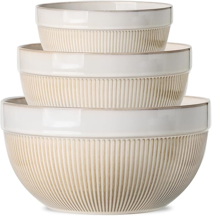 Large Ceramic Mixing Bowls, Glazed White Kitchen Bowl, Dough Kneading, by TEAKISS