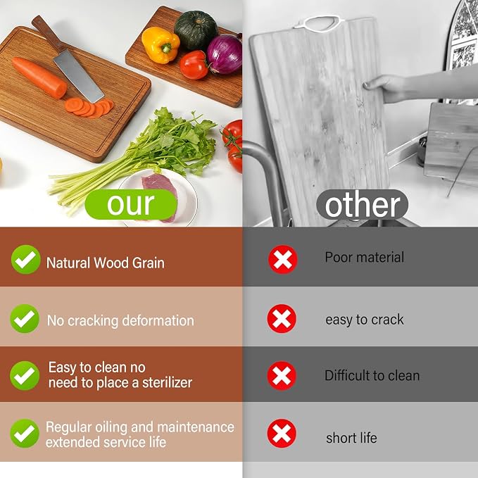 Solid Teak Wood Cutting Board One Piece Non Glued Thick Crack Resistant Wooden - Image 5