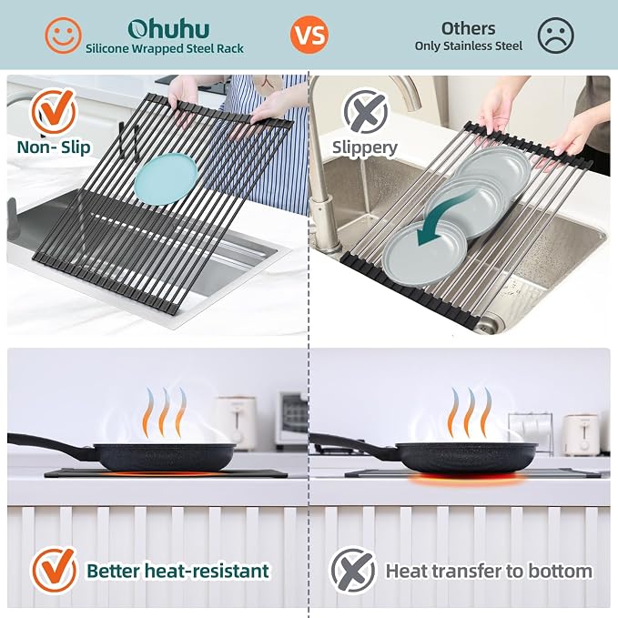 Ohuhu Sink Drying Rack, 20.5" W x 16.1" L Over Sink Roll-Up Dish Drainer - Image 5