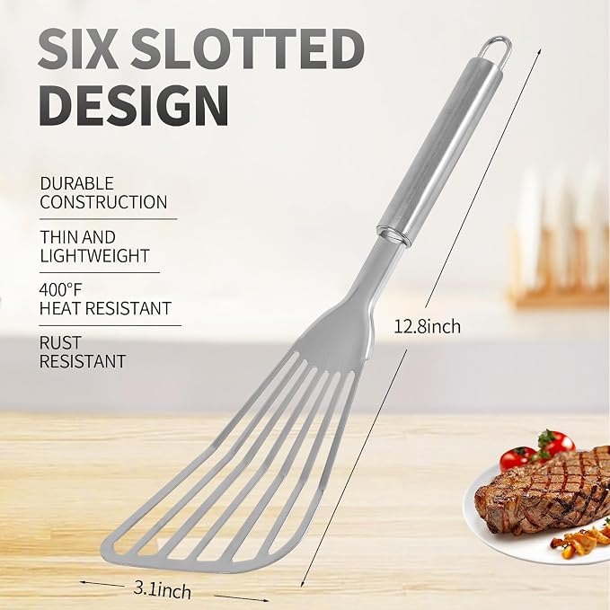 2Pack Fish Spatula Stainless Steel, Premium Fish Turner Spatula, Flexible - Image 2