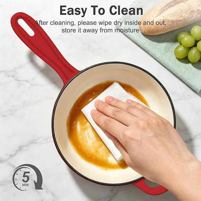 Enameled Cast Iron Sauce Pan, 2 Quart Enameled Saucepan - Image 7
