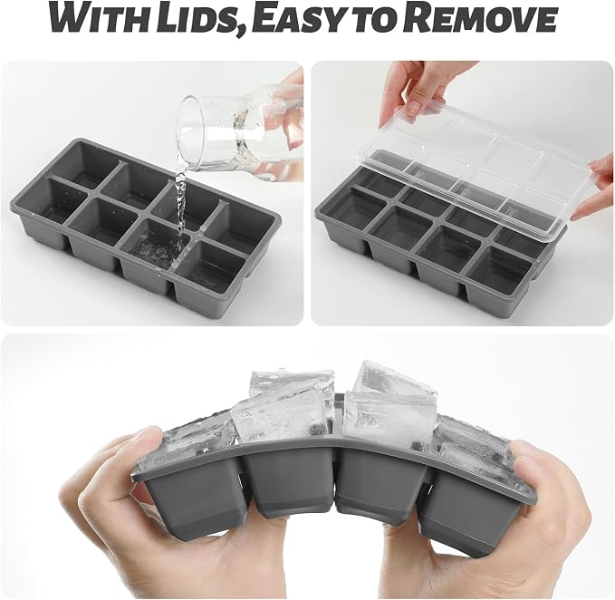 Large Ice Cube Trays with Lid, Jrisbo 2 Pack Stackable Silicone Ice Cube Molds - Image 2
