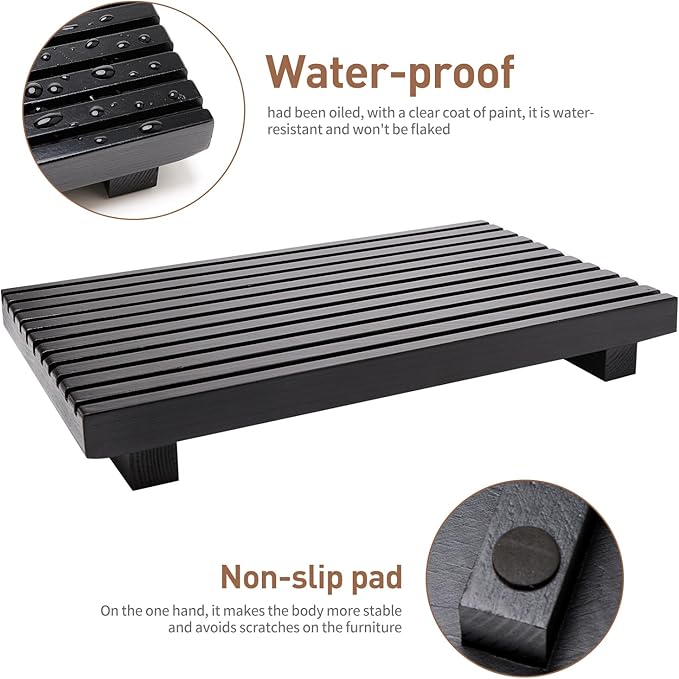 Renawe Black Bathroom Counter Tray Organizer Wood Riser Stand Kitchen - Image 3