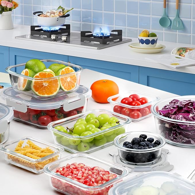 VERONES 30 Pieces Glass Meal Prep Containers Set, Stackable Food Storage - Image 7