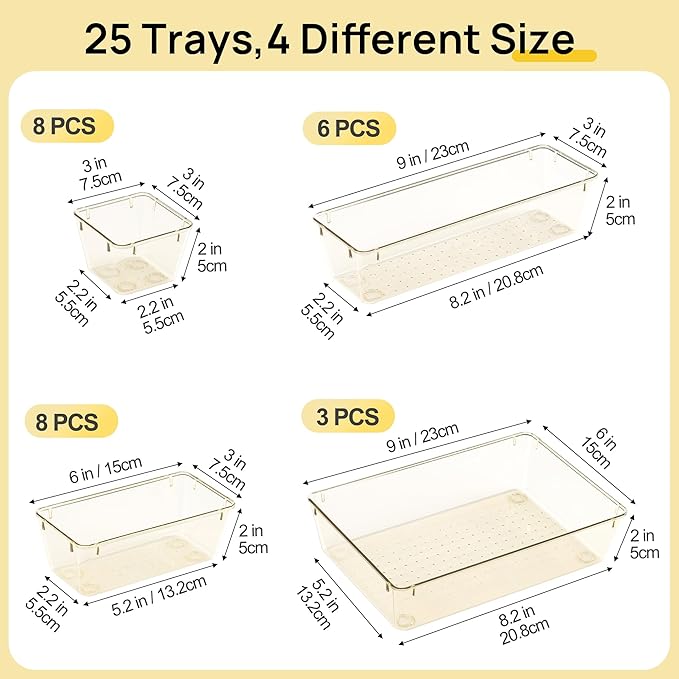 Vtopmart 25 PCS Clear Plastic Drawer Organizers Set, 4-Size Versatile Bathroom - Image 7