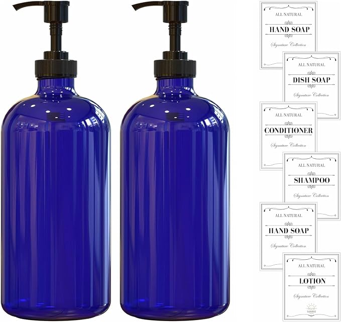 Sunrise Premium 16 OZ Cobalt Blue Glass Soap Dispenser - Image 7