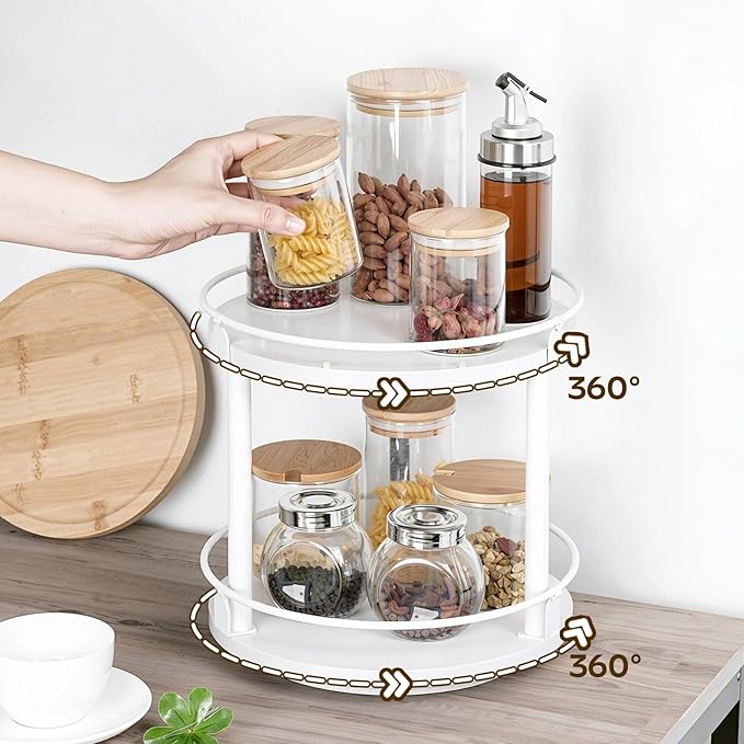 YATINEY Spice Rack, 2-Tier Turntable Organizer - Image 3