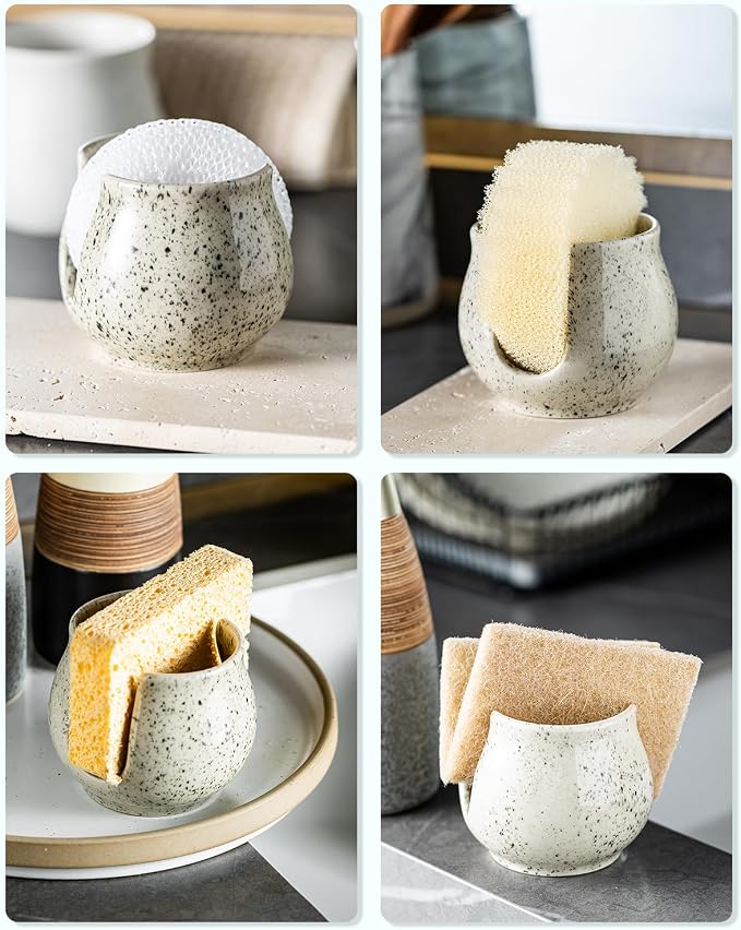 Zoeeker Sponge Holder for Kitchen Sink, Ceramic Dish Sponge Dish Rack Scrubby - Image 6