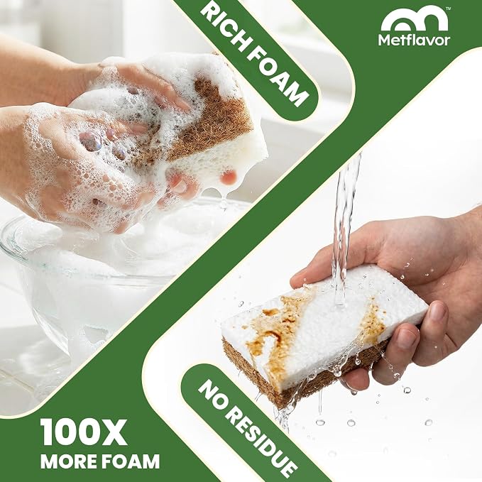 Metflavor 12 Pack Natural Kitchen Sponges, Biodegradable Non-Scratch Cellulose - Image 5